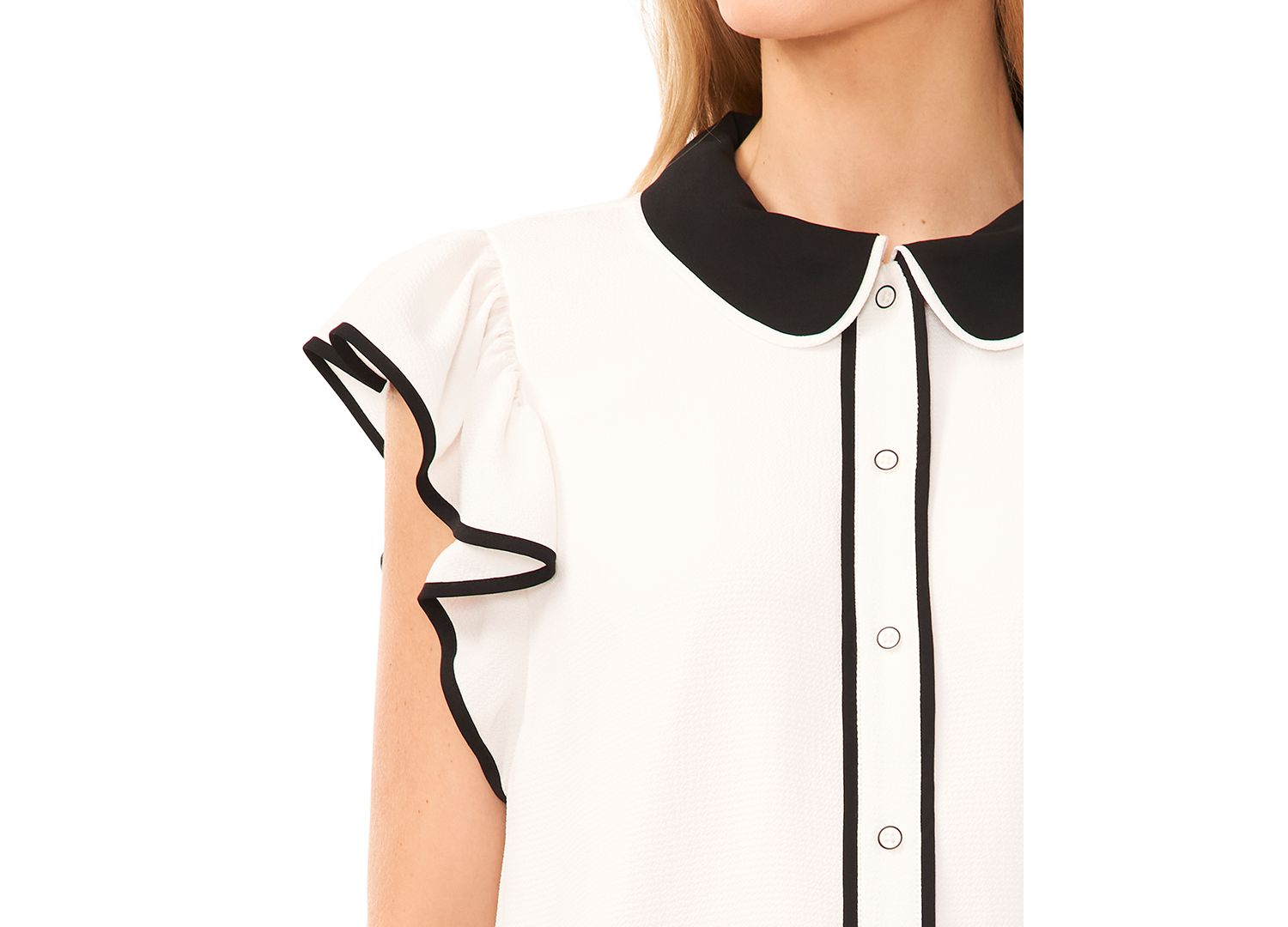 Women's Contrast Trimmed Flutter Sleeve Blouse