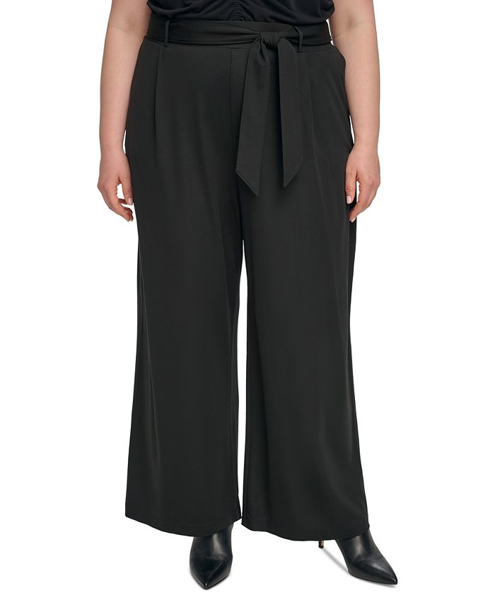 Calvin Klein Plus Size High-Rise Belted Pull-On Pants - Macy's