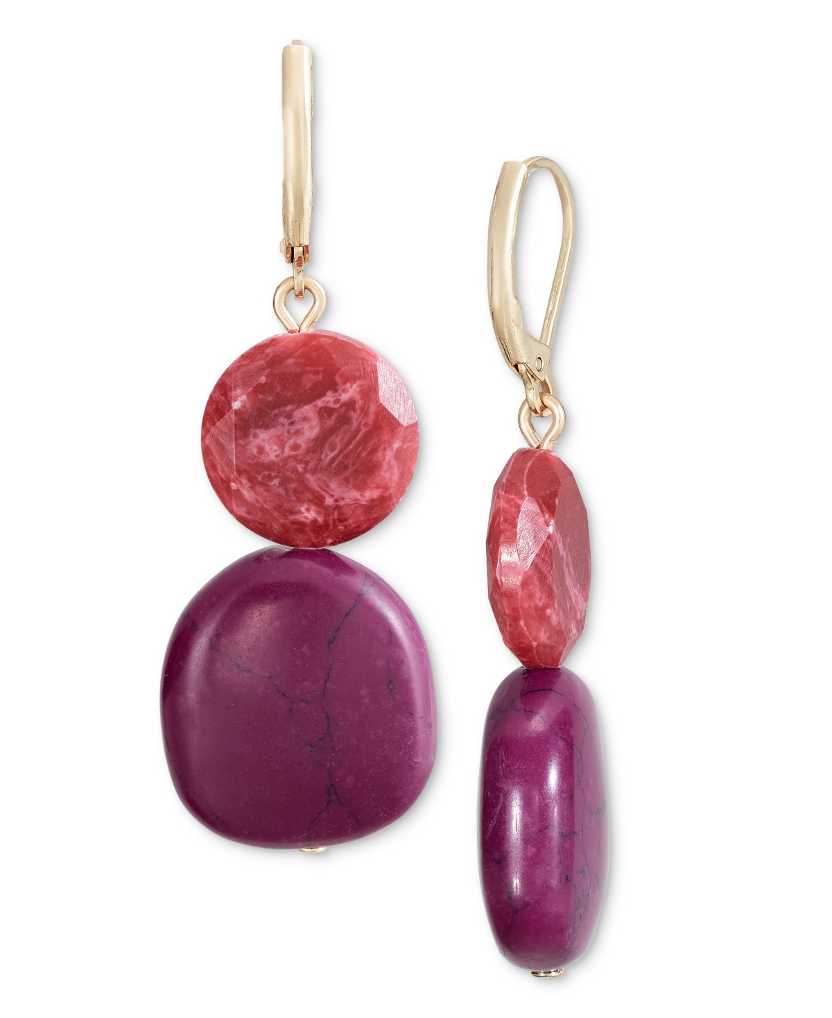 Gold-Tone Stone Double Drop Earrings, Created for Macy's - Purple