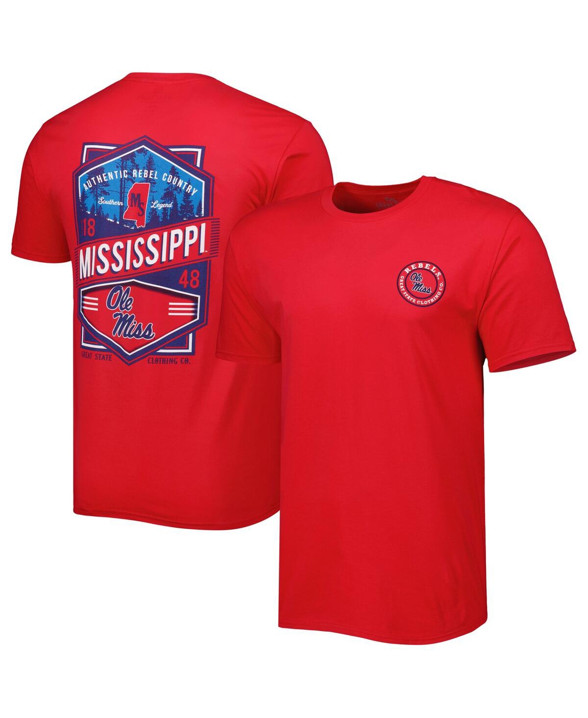 GREAT STATE CLOTHING MEN'S RED OLE MISS REBELS DOUBLE DIAMOND CREST T-SHIRT