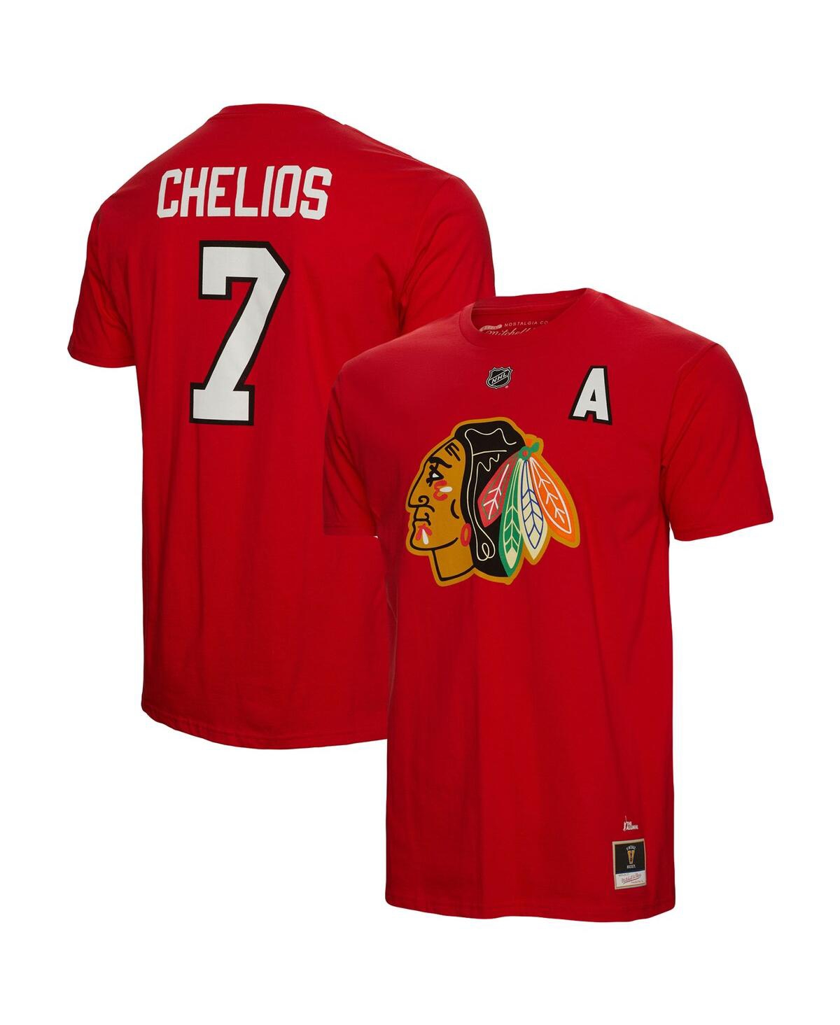 Mitchell & Ness Men's  Chris Chelios Red Chicago Blackhawks Name And Number T-shirt