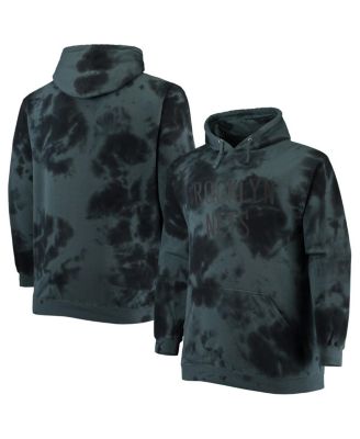 Men's Black Brooklyn Nets Big and Tall Wordmark Cloud Dye Pullover Hoodie