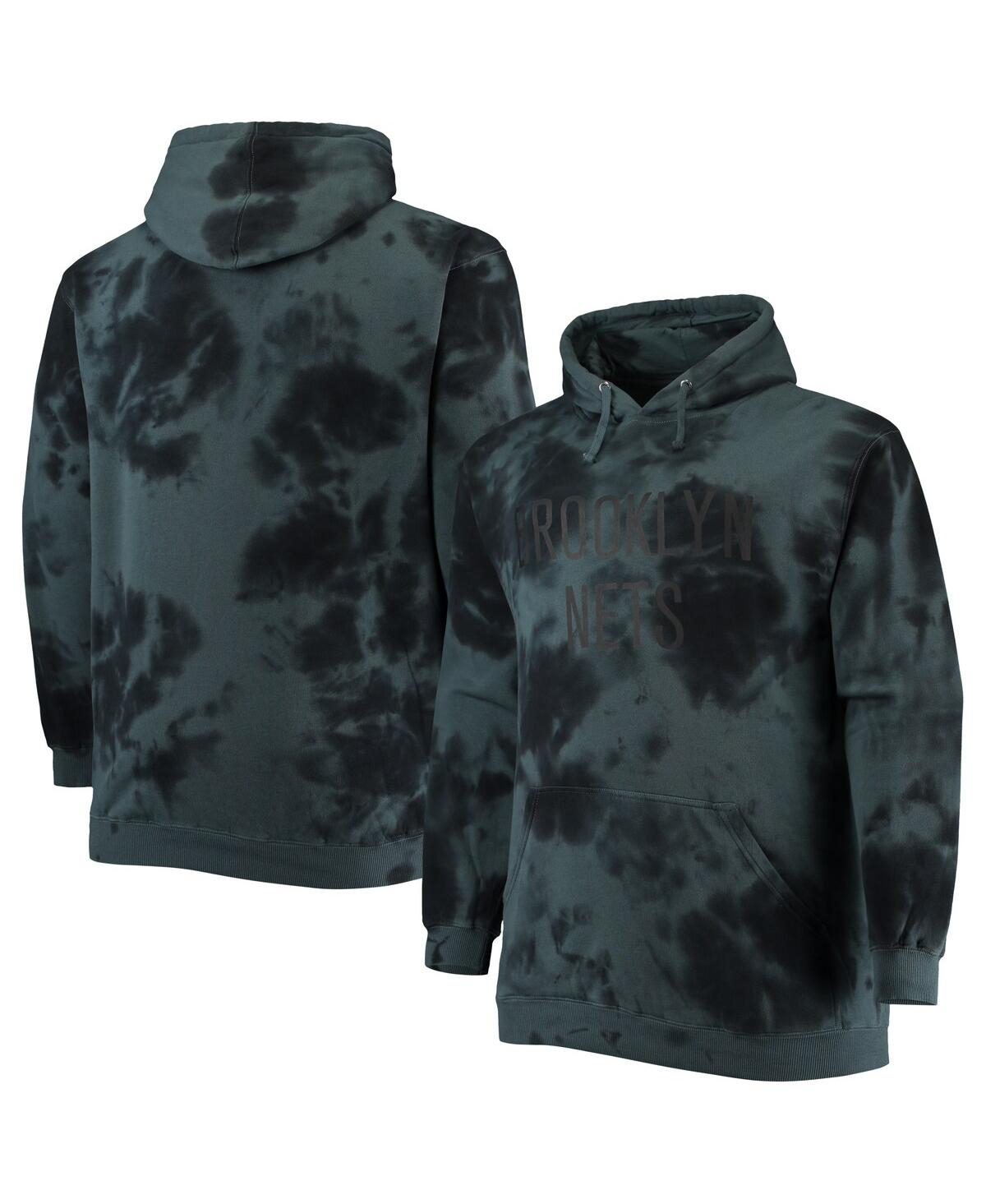 Fanatics Branded Black Brooklyn Nets Big & Tall Wordmark Cloud Dye Pullover Hoodie In Black