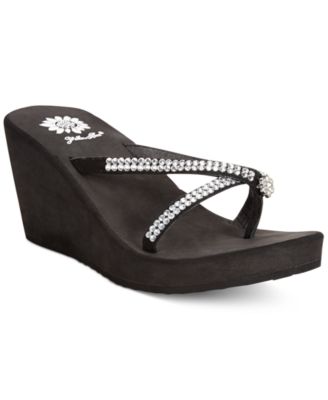 black wedge flip flops with rhinestones