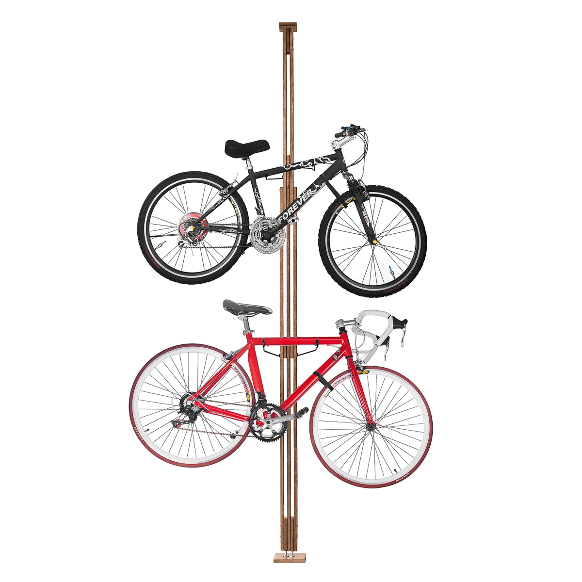 Bike Rack - Adjustable Wood Hanger for Storing or Displaying Bicycles - Floor to Ceiling Tension Mount Extends from 7 to 10-Feet by Rad Sportz (Brown)