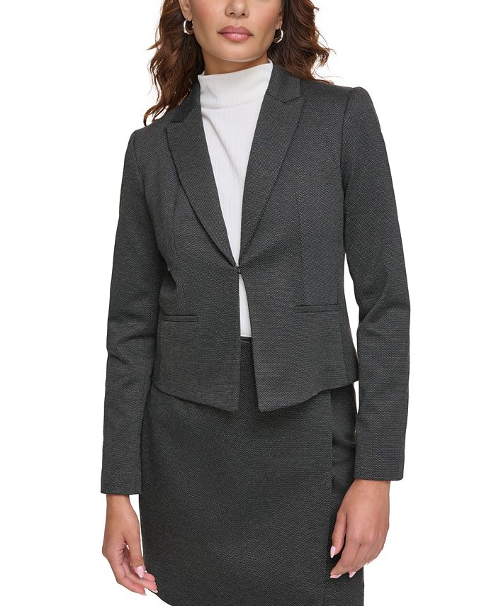 Calvin Klein Women's Open-Front Wing-Collar Blazer Silver Size 6
