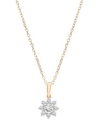 Macy's - Diamond Star Flower Pendant Necklace (1/3 ct. t.w.) in 14k Gold, 15" + 3" extender