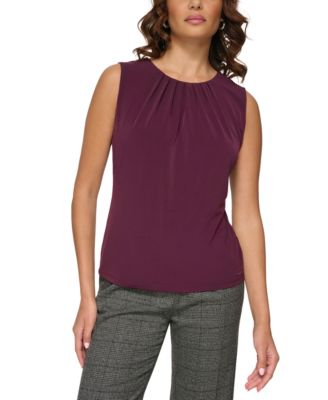 Calvin Klein - Petite Sleeveless Pleat-Neck Top