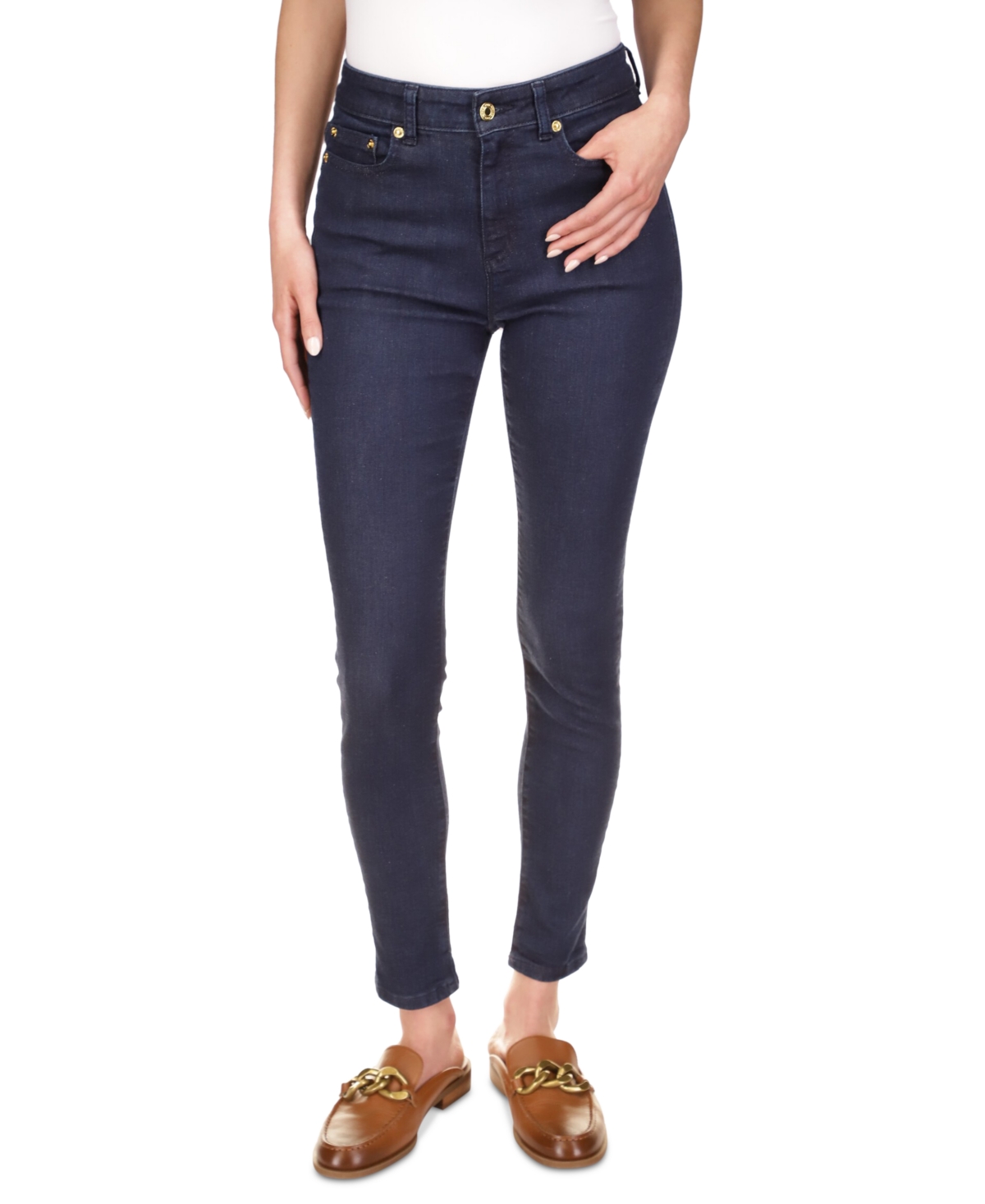 Michael Kors Michael  Women's Selma High-rise Straight-leg Skinny Jeans In Dark Rinse Wash
