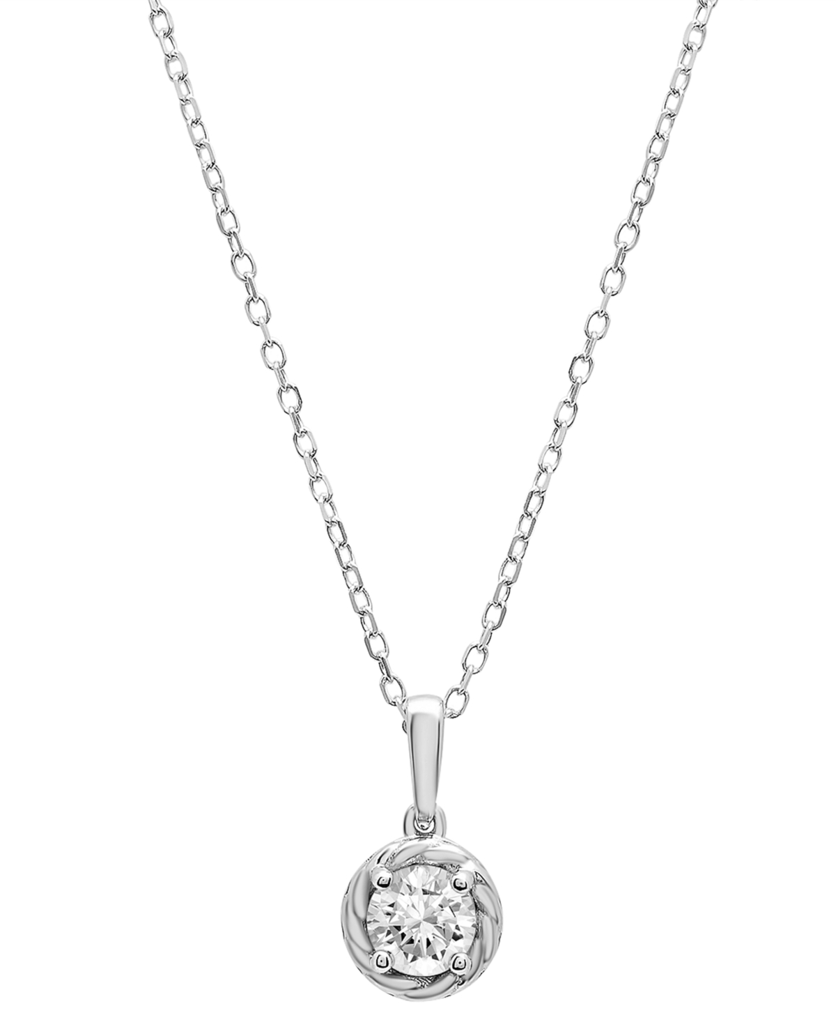 Macy's Diamond Knot-frame Solitaire Pendant Necklace (1/3 Ct. T.w.) In 14k Gold, 15" + 3" Extender In White Gold