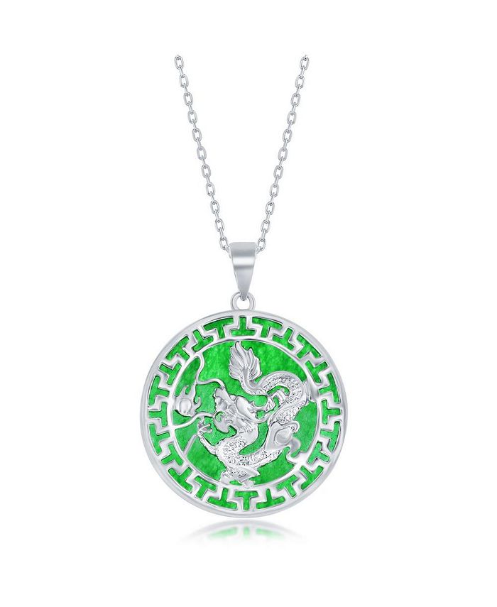 Caribbean Treasures Sterling Silver Round w Dragon Design Jade