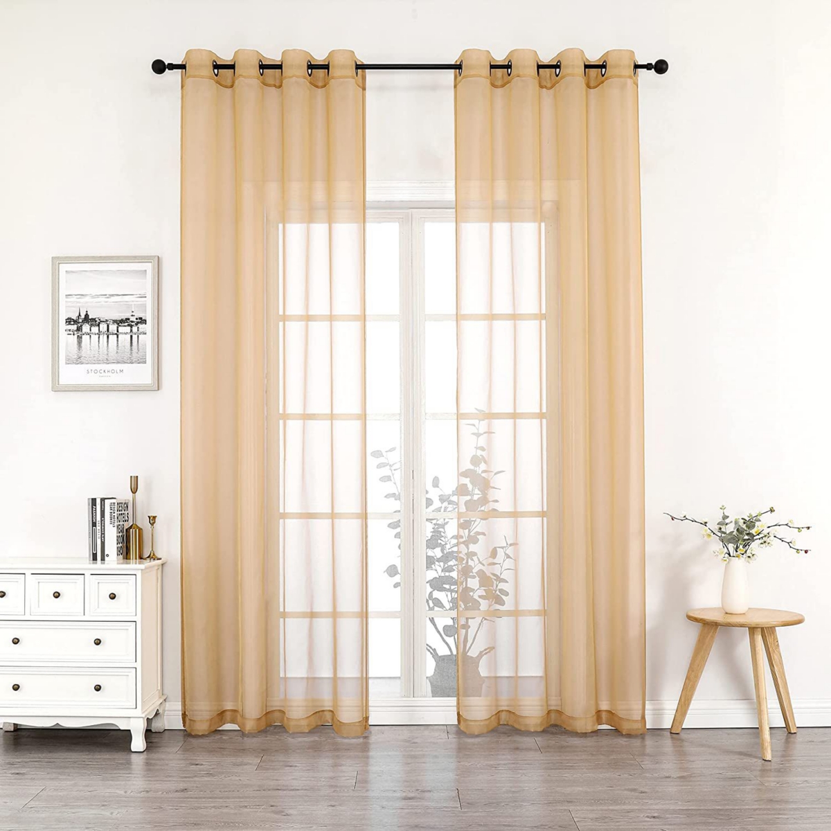 GoodGram Montauk Accents 2 Piece Grommet Top Summery Sheer Voile Window Curtain Panels For Extra Long & Taller Windows - 95 in. Long - Ivory/Beige - G