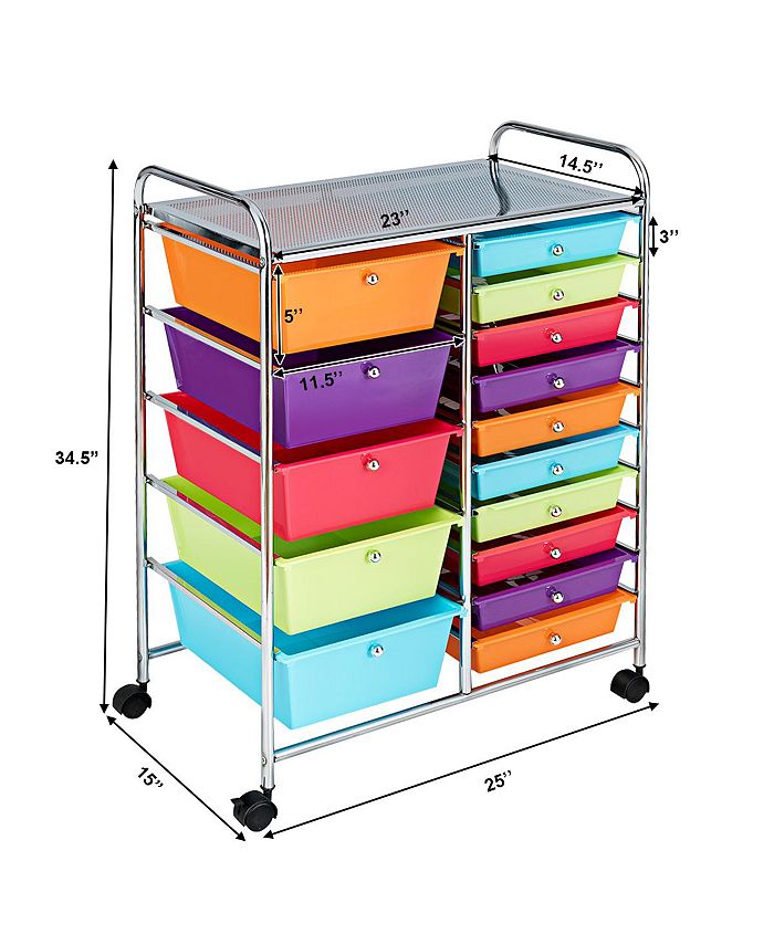Costway 15 Drawer Rolling Storage Cart Storage Rolling Carts Drawers