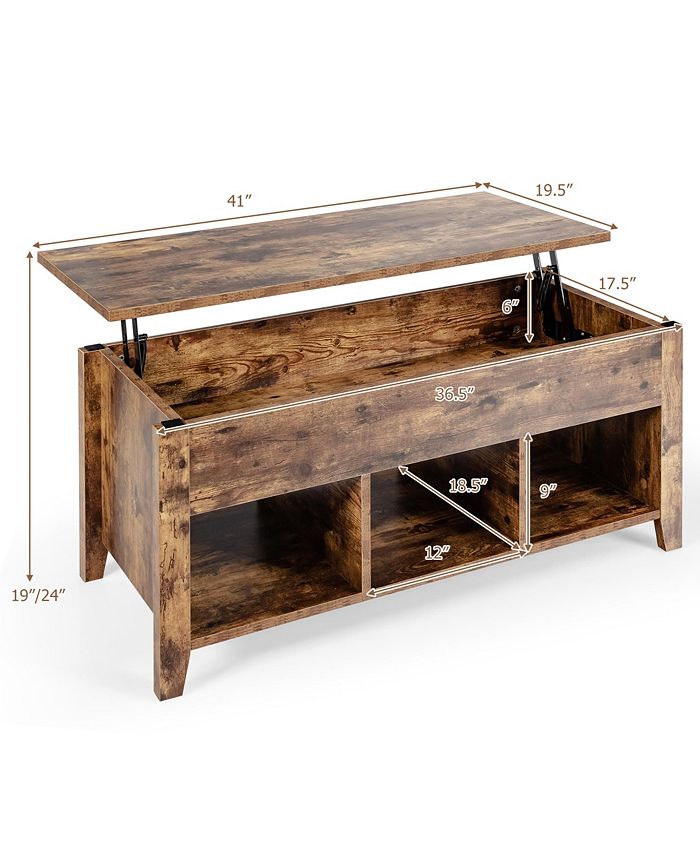 Costway Lift Top Coffee Table w/ Storage Compartment Shelf Living Room