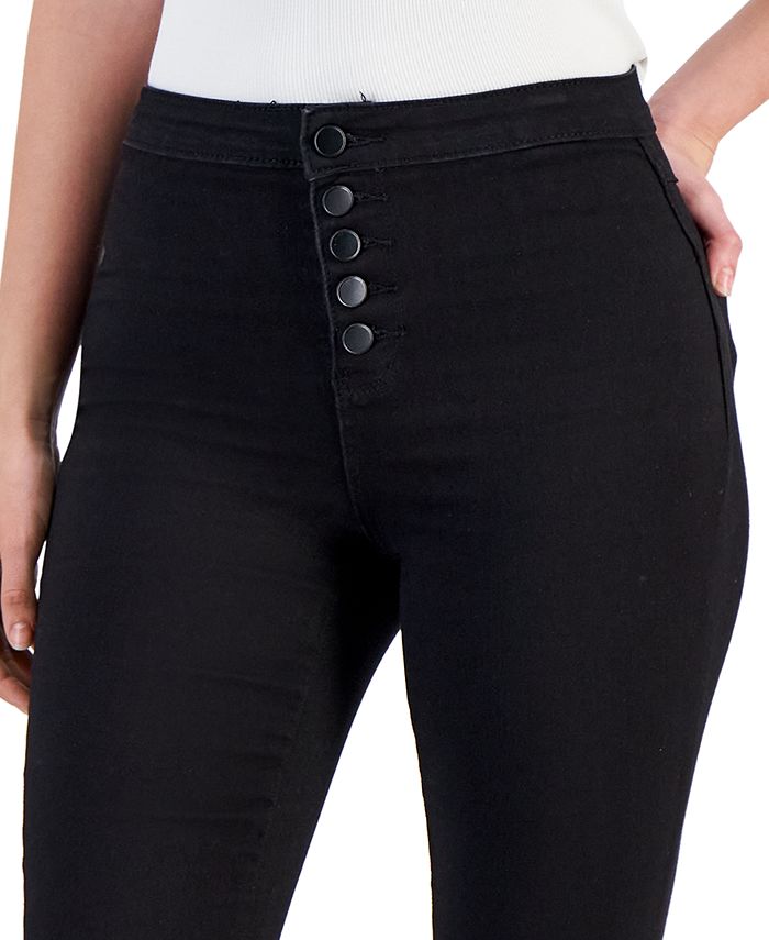 Custom Black Double Button Closure Curvy Fashion Skinny Jeans For Women...