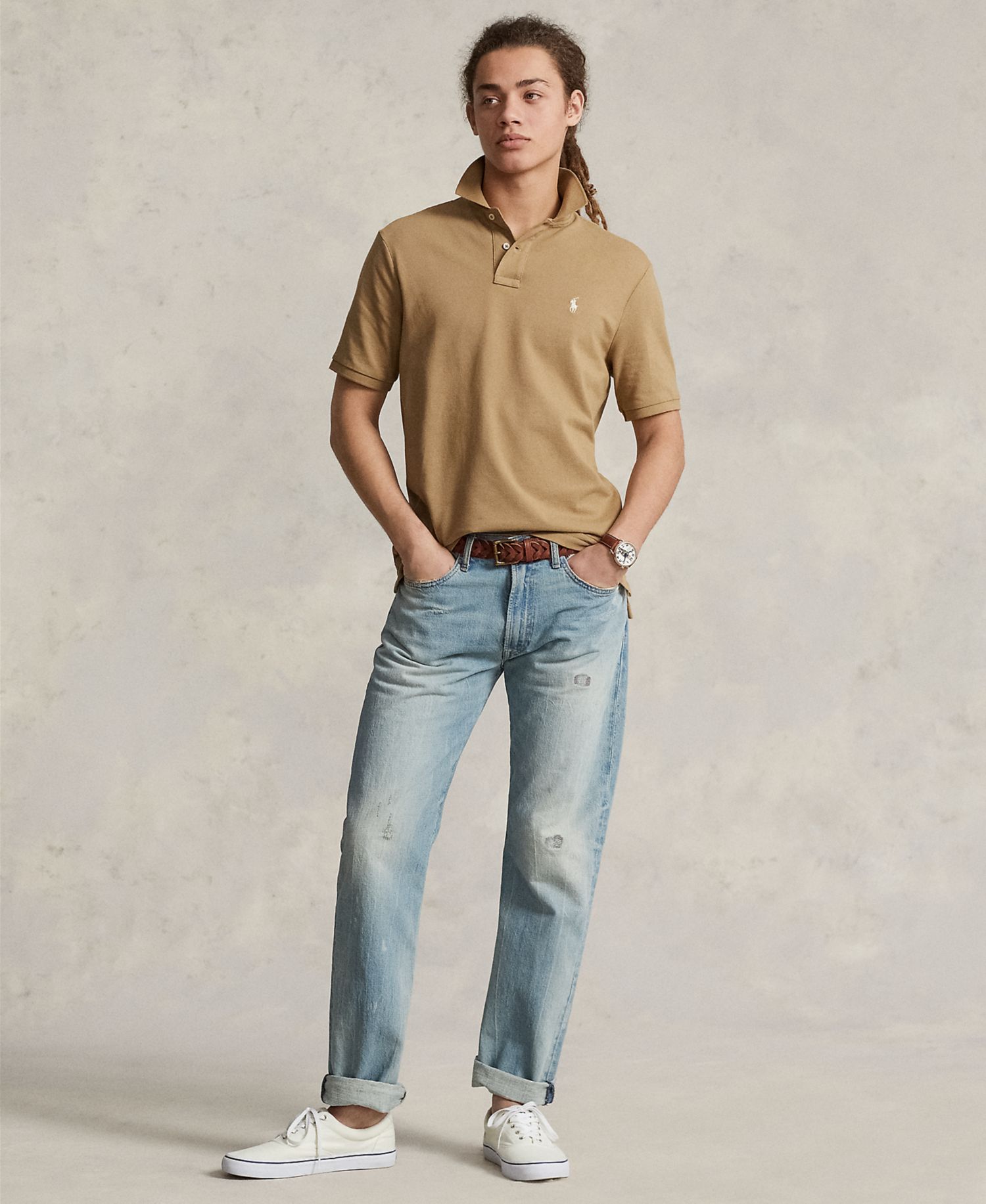 Мужская хлопчатобумажная рубашка поло из сетчатого материала Slim Fit на заказ