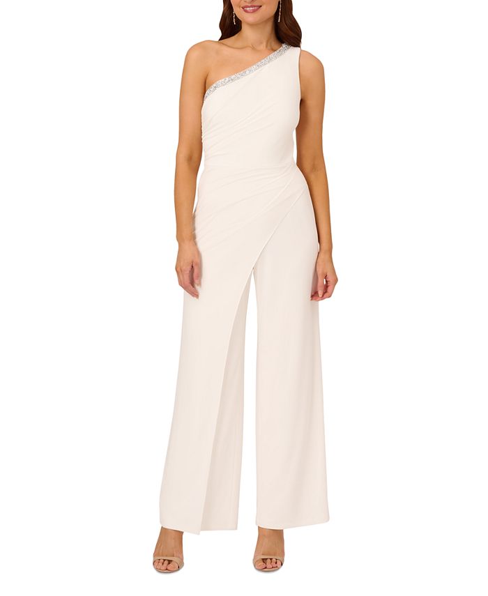 Adrianna Papell Women's Beaded One-Shoulder Jumpsuit - Macy's