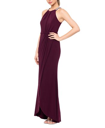 Betsy & Adam Women's Embellished-Neck Draped Gown - Macy's