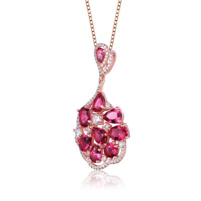 Sterling Silver 18K Rose Gold Plated Multi Color Cubic Zirconia Pendant Necklace