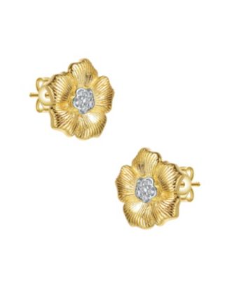 Elegant 14K Gold Plated and Cubic Zirconia Floral Stud Earrings