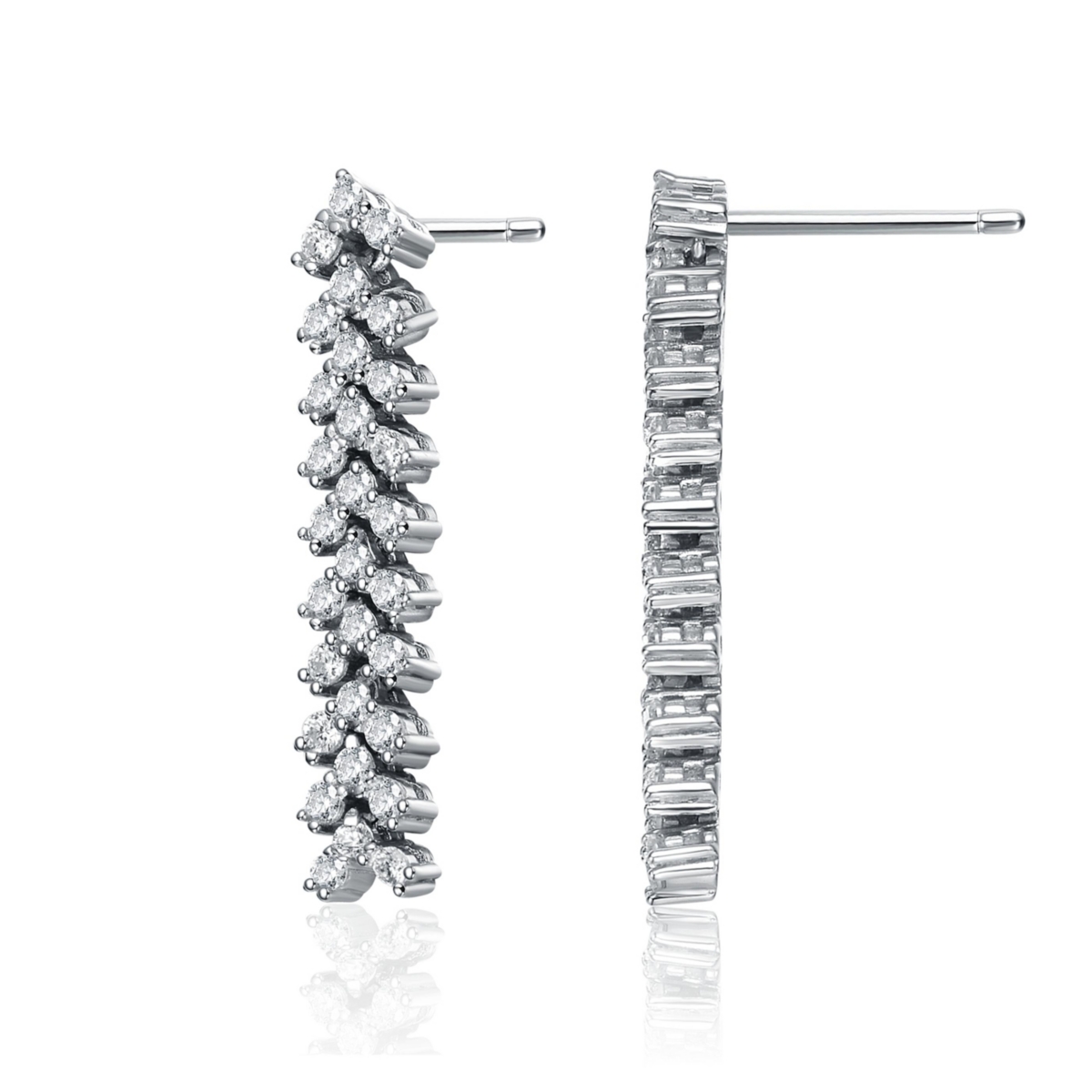 Genevive SterlingWhite Gold Plated Triangle Shaped Cubic Zirconia Linear Drop Earrings - Silver