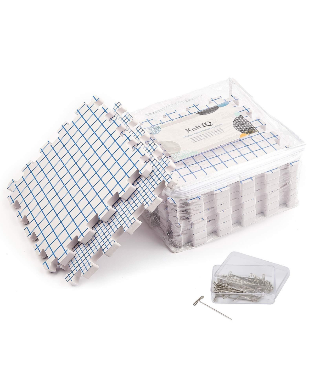KnitIQ Blocking Mats for Knitting Premium Crochet Set  Extra Thick Blocking Boards with Gridlines, Quality Storage Bag  Pack of 14 - Double-side