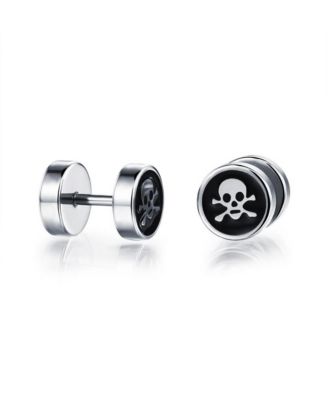 Stainless Steel Round Skull Stud Earrings - Silver 16$