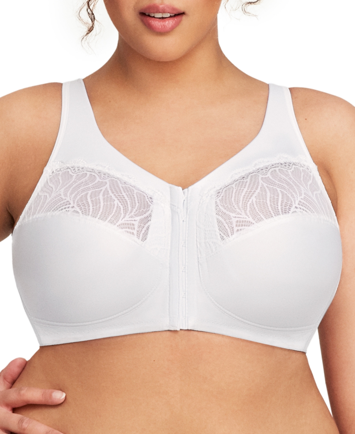 Plus Size Full Figure Magiclift Natural Shape Front Closure Wirefree Bra - White