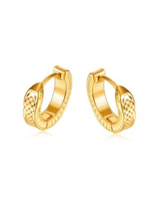 Stainless Steel Textured Huggie Hoop Earrings