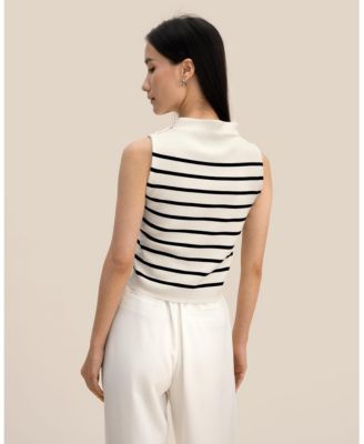 Women's Cropped Spun Silk Strip Sweater Top