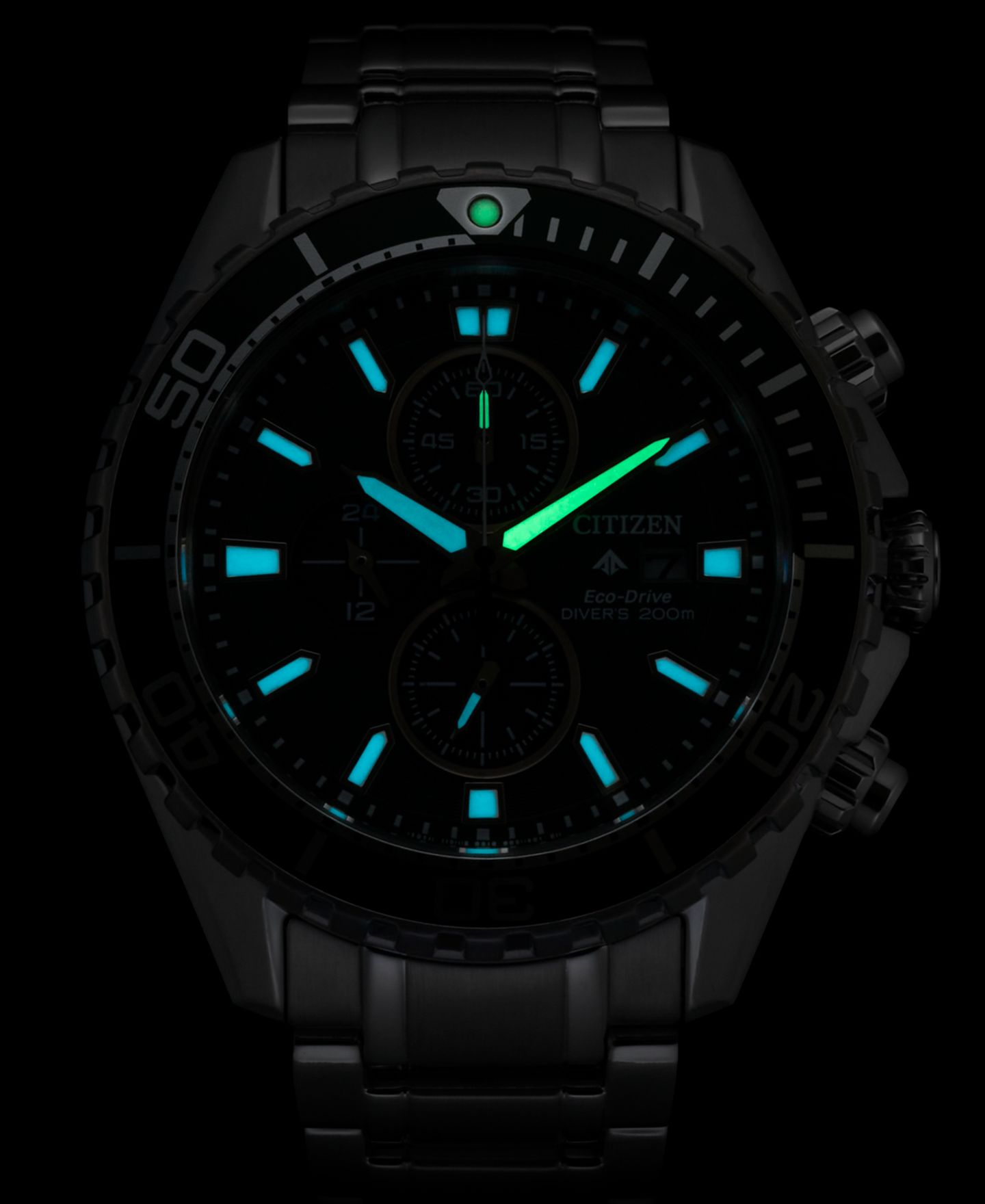 Мужские часы Citizen Eco-Drive Chronograph Promaster Dive Stainless Steel Bracelet Watch 45mm — фото 3