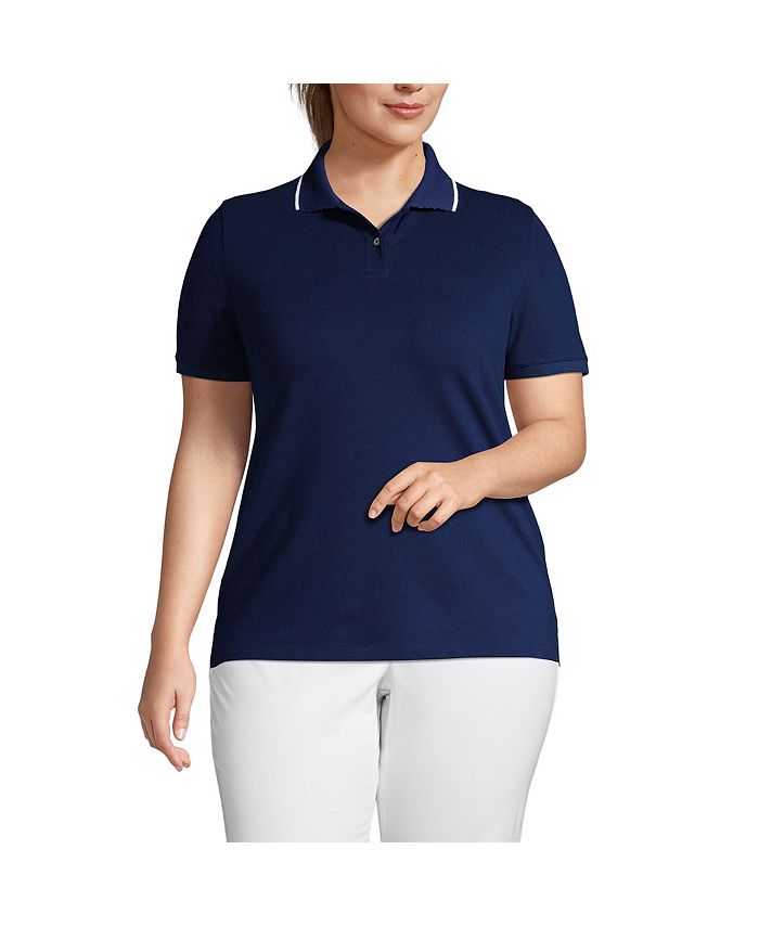 Lands' End Plus Size Mesh Cotton Short Sleeve Polo Shirt Macy's