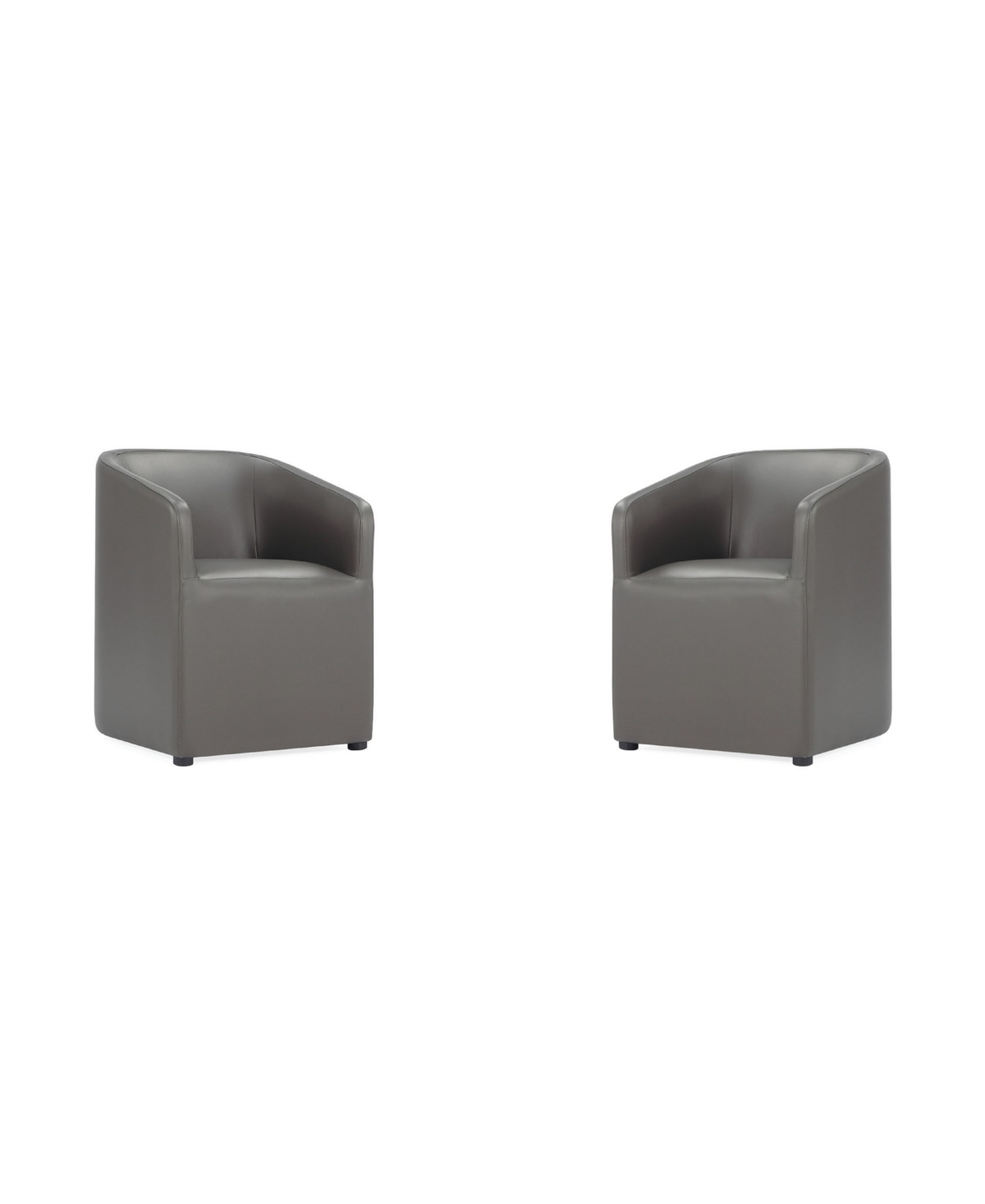 Manhattan Comfort Anna 2 Piece Faux Leather Upholstered Round Dining Armchair Set In Pewter