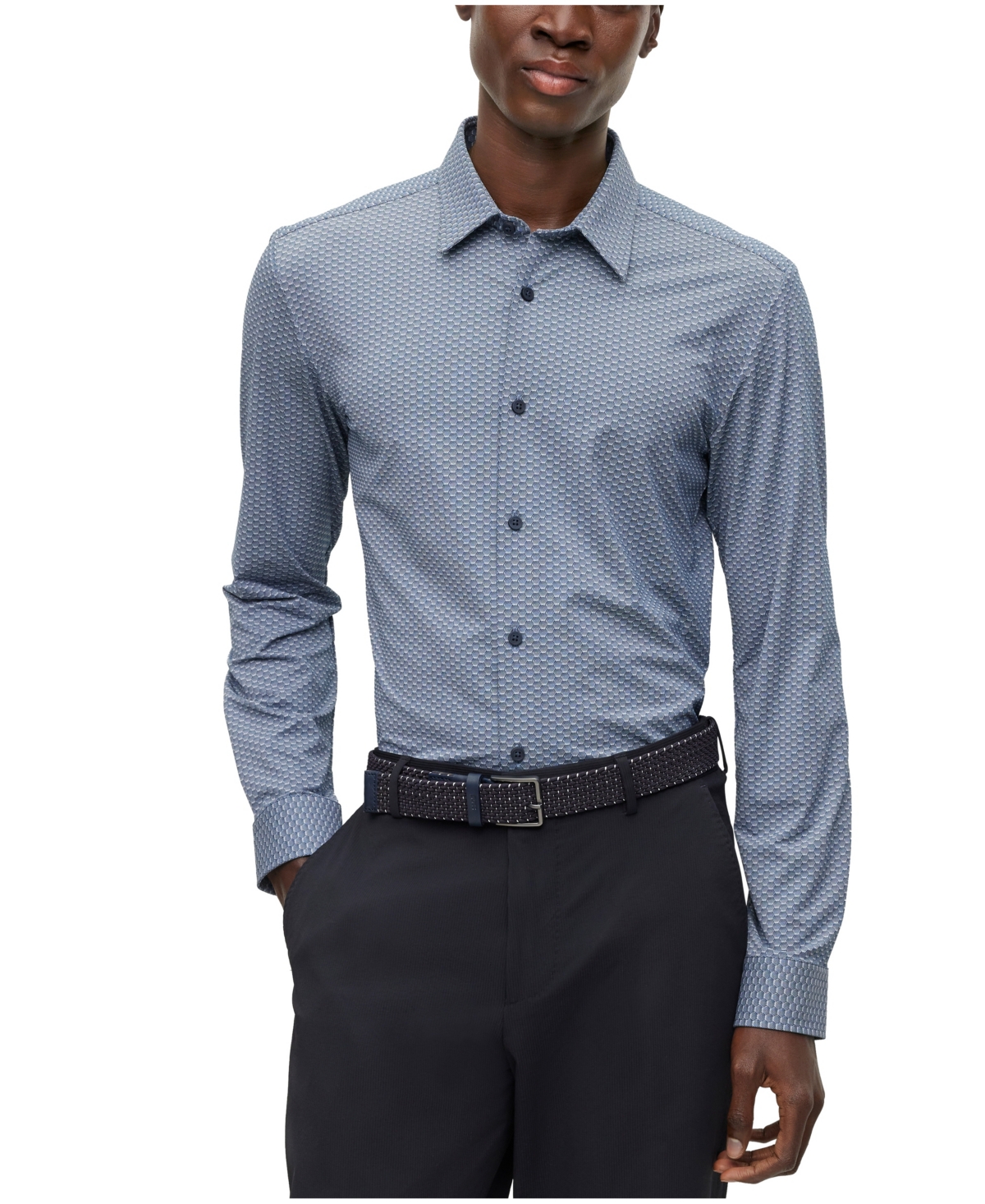 Hugo Boss Boss By  Men's Structured Performance-stretch Slim-fit Dress Shirt In Navy