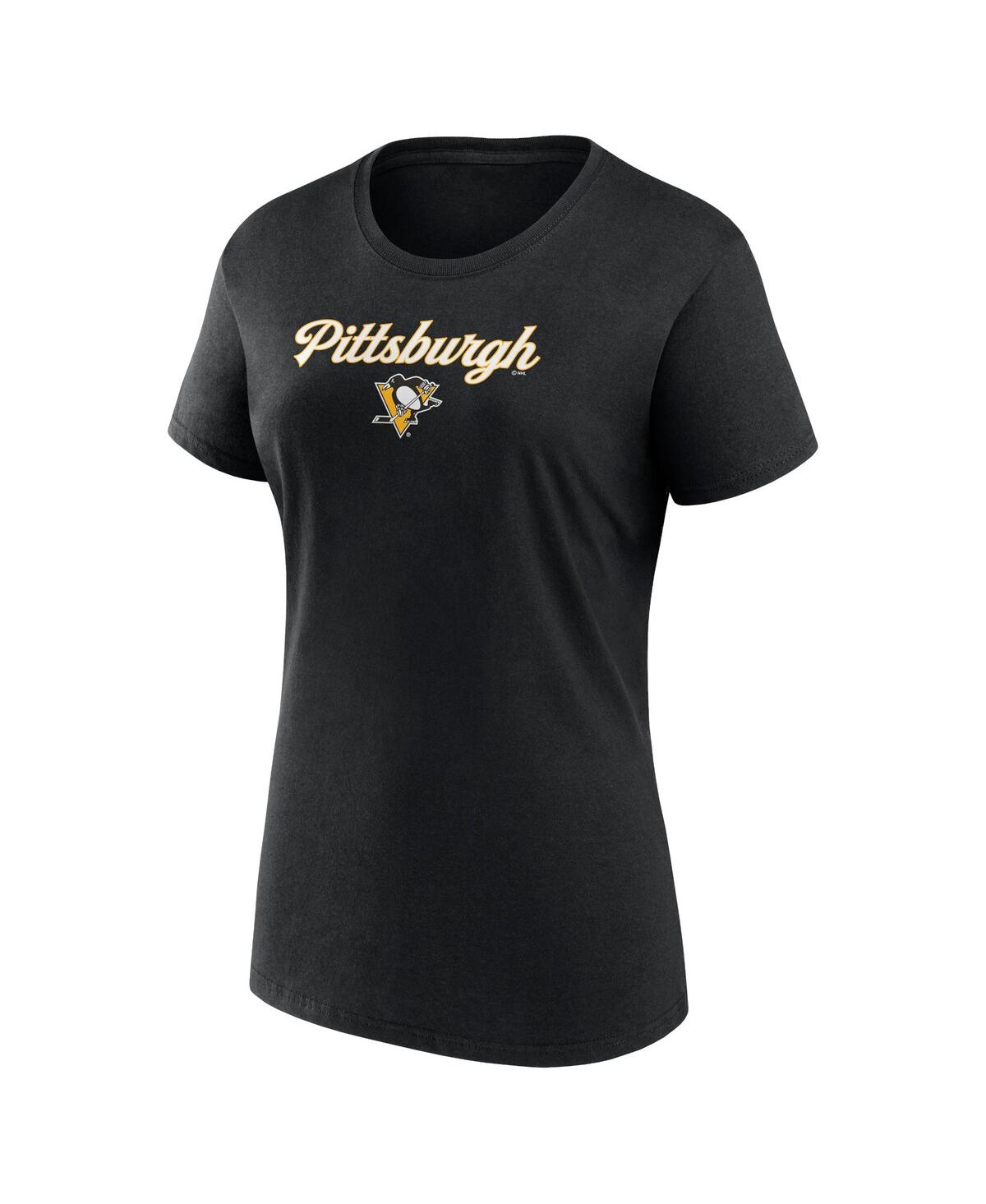 Fanatics Women's  Black, Gray Pittsburgh Penguins Script T-shirt And Shorts Set In Black,gray