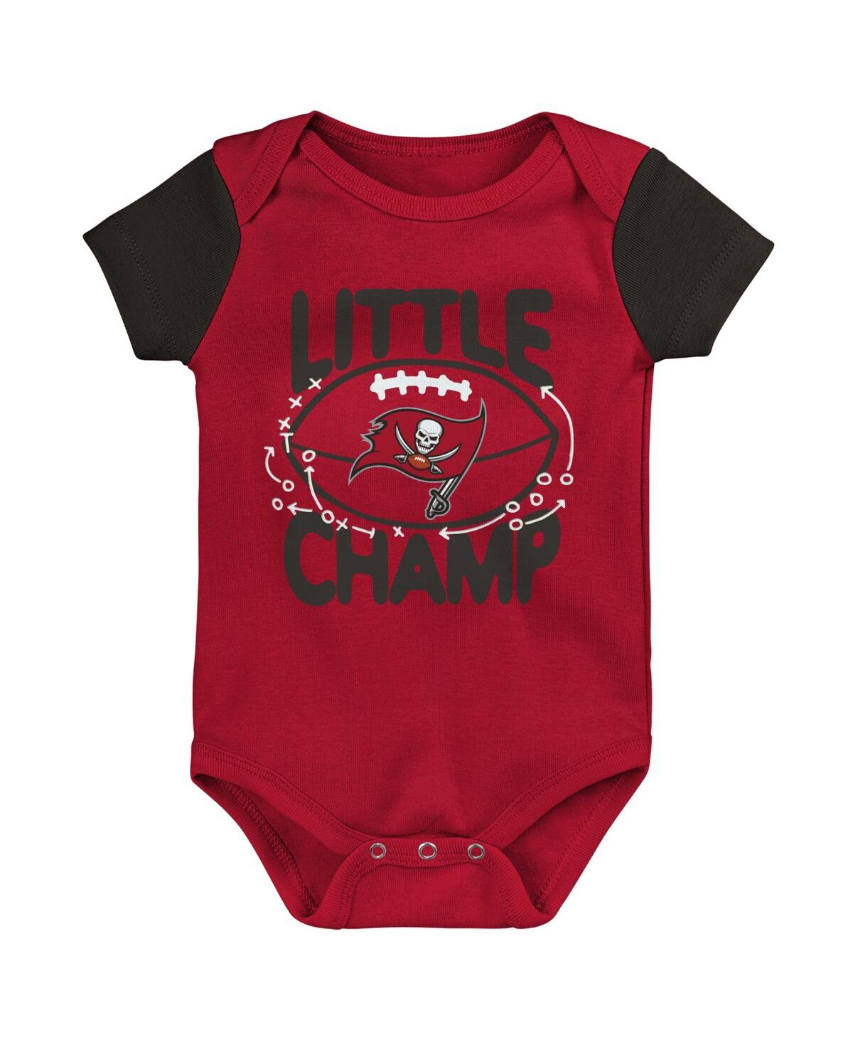 Newborn and Infant Boys and Girls Black Tampa Bay Buccaneers Little Champ Three-Piece Bodysuit Bib and Booties Set - Red