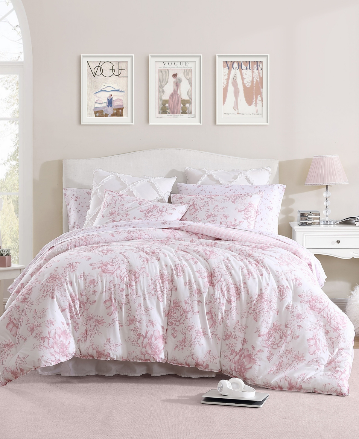 Laura Ashley Delphine Cotton Reversible Comforter Set Collection Bedding In Mauve Pink