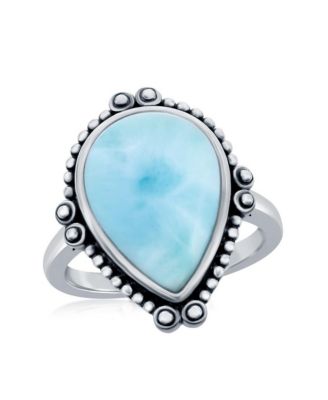 Sterling Pear-Shaped Larimar Designed Oxidized Ring - Blue