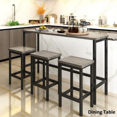 Extra Long Counter Height Dining Set with 3 Stools