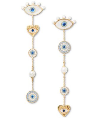 Kate Spade Gold-Tone cheapest Mixed Stone Evil Eye Linear Drop Earrings