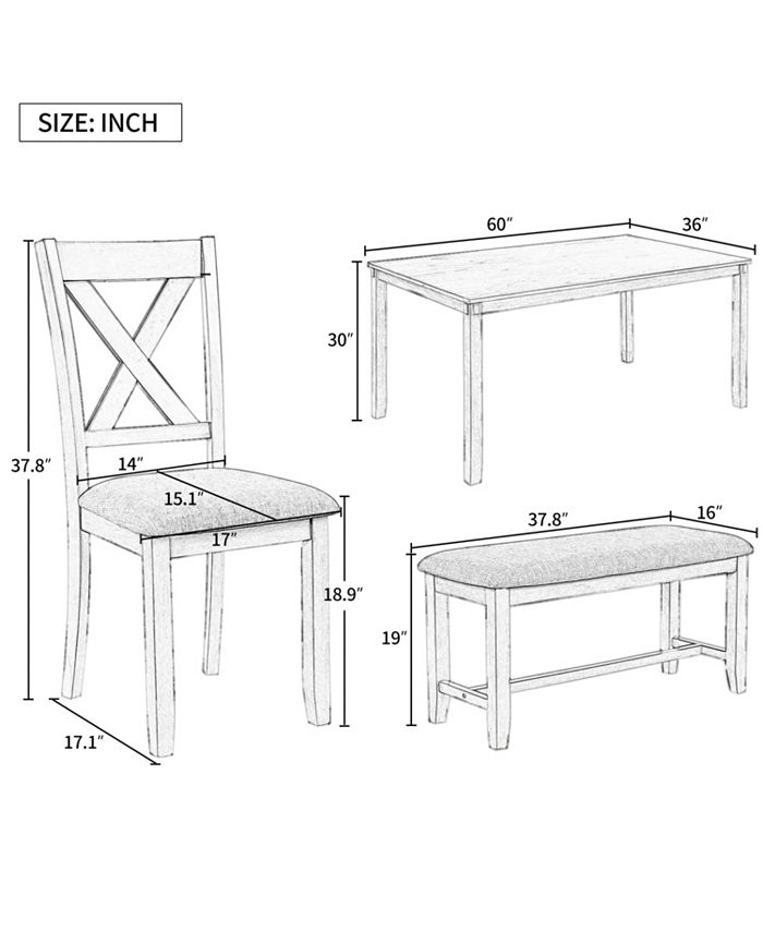 Simplie Fun 6Piece Kitchen Dining Table Set Wooden Rectangular Dining