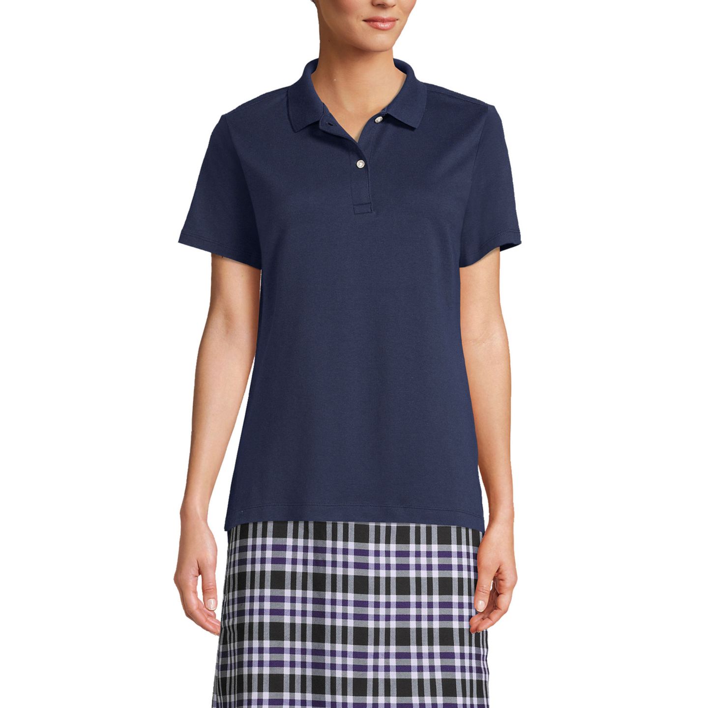 Женское поло Lands' End Short Sleeve Feminine Fit Interlock Polo, цвет: Тёмно-синий — фото 1