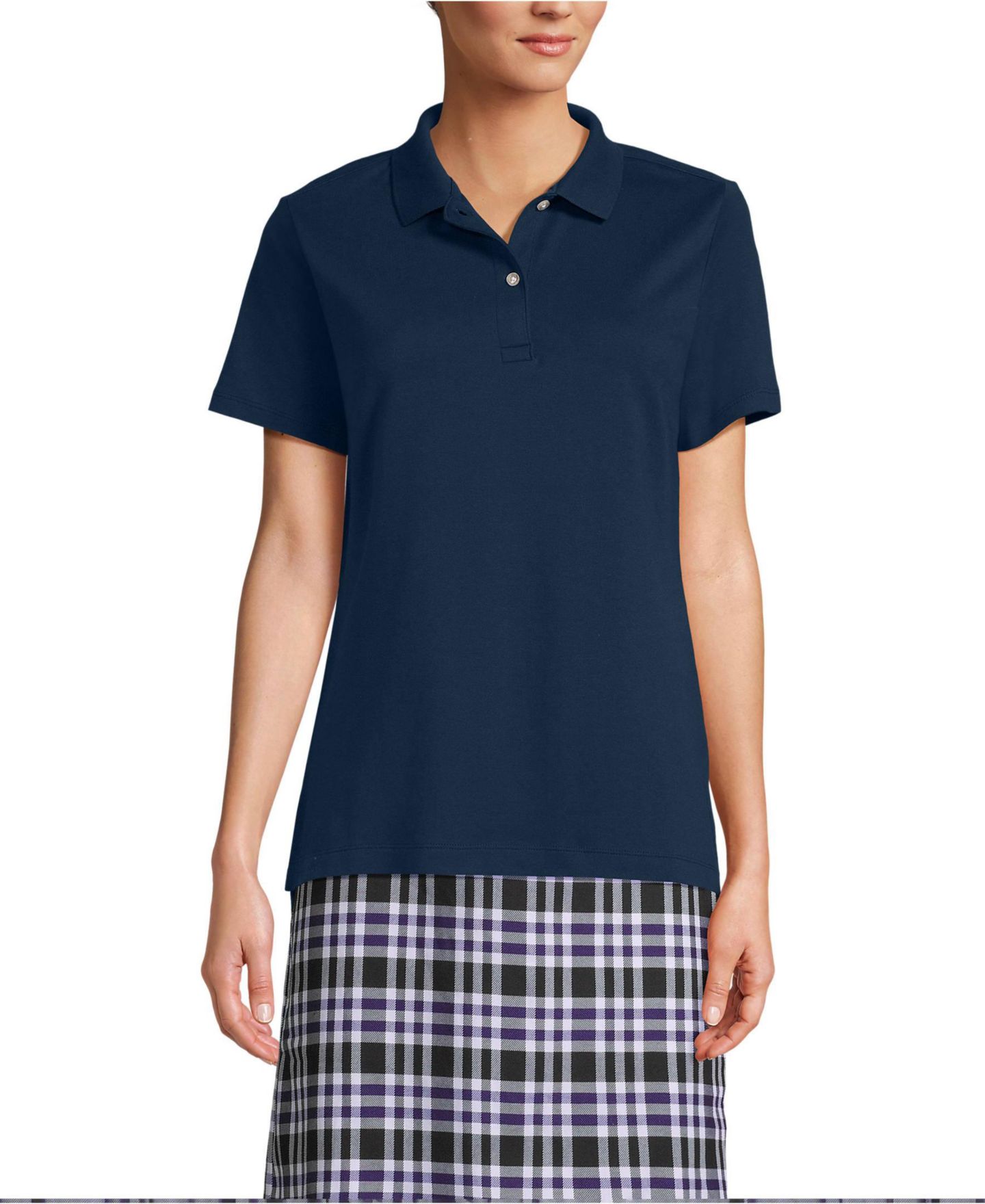Женское поло Lands' End Short Sleeve Feminine Fit Interlock Polo, цвет: Тёмно-синий — фото 12