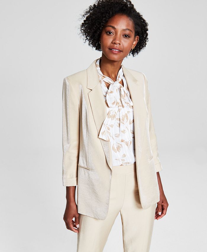 Anne Klein Women's Shimmer Twill Cuffed-Sleeve Blazer - Macy's