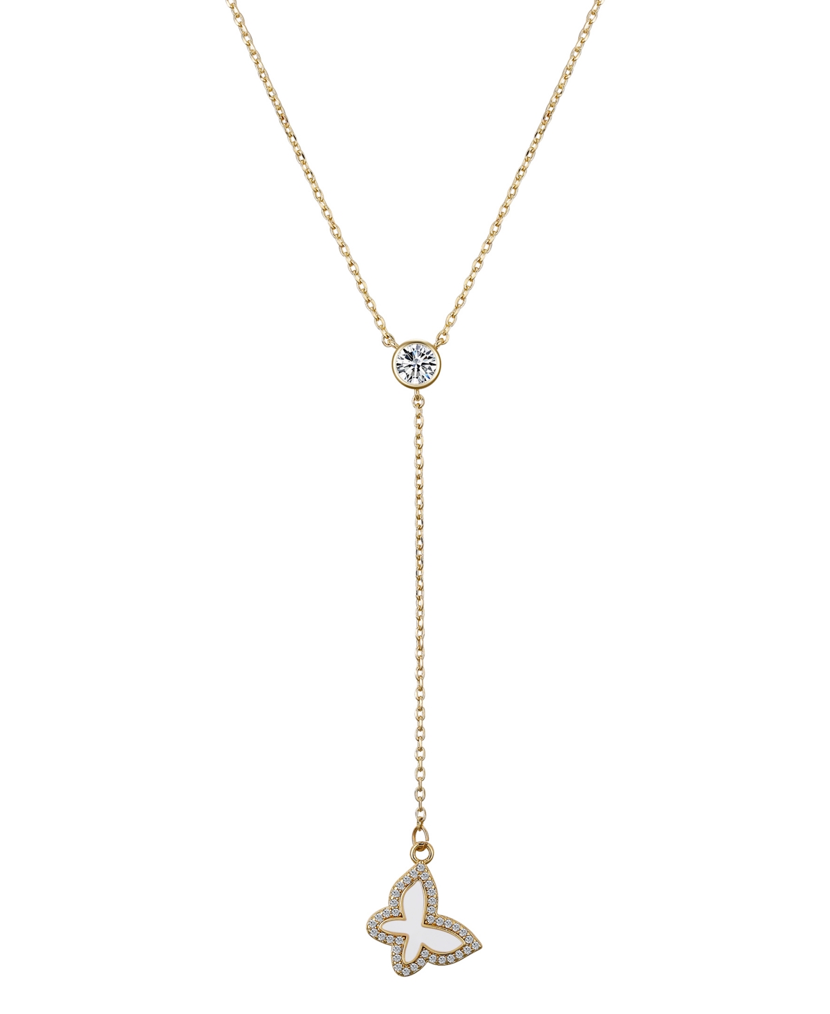 Unwritten Cubic Zirconia 14k Gold Flash Plated Butterfly Y-necklace