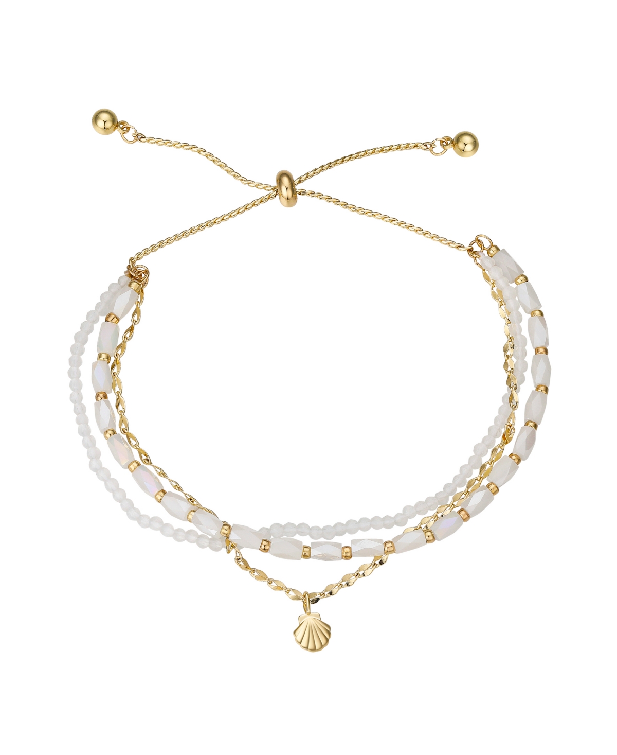 White Glass Beads 14k Gold Plated Shell Bracelet - Gold