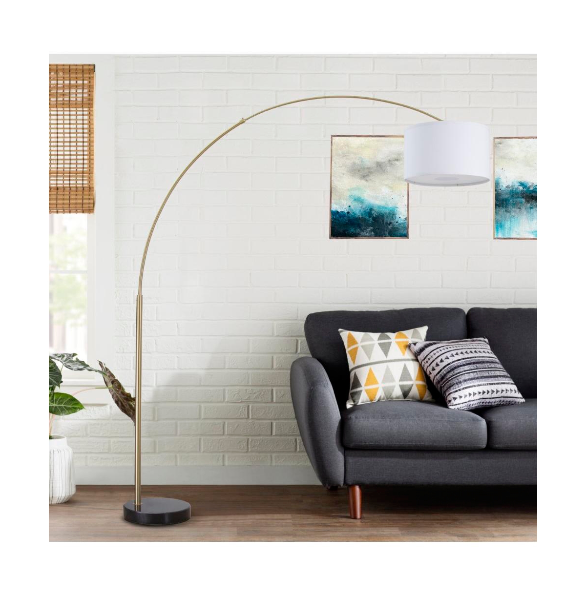 Fc Design Modern Tall Standing Adjustable Arched Floor Lamp with Drum Shade and Marble Base
