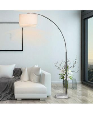 Modern 81" Tall Standing Adjustable Arched Floor Lamp with Double Drum Shade and Marble Base