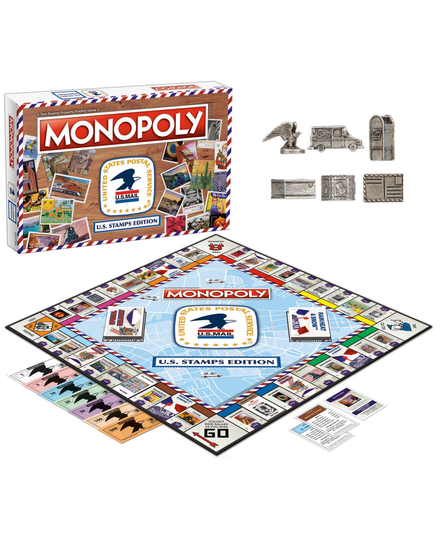 Детская настольная игра University Games Monopoly U.S. Stamps Edition Family Strategy Board Game, Ages 8+ — фото 3