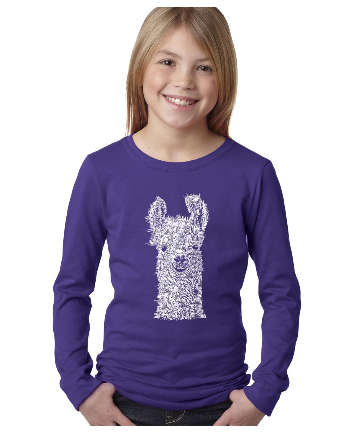 La Pop Art Big Girl's Word Art Long Sleeve T-shirt In Purple